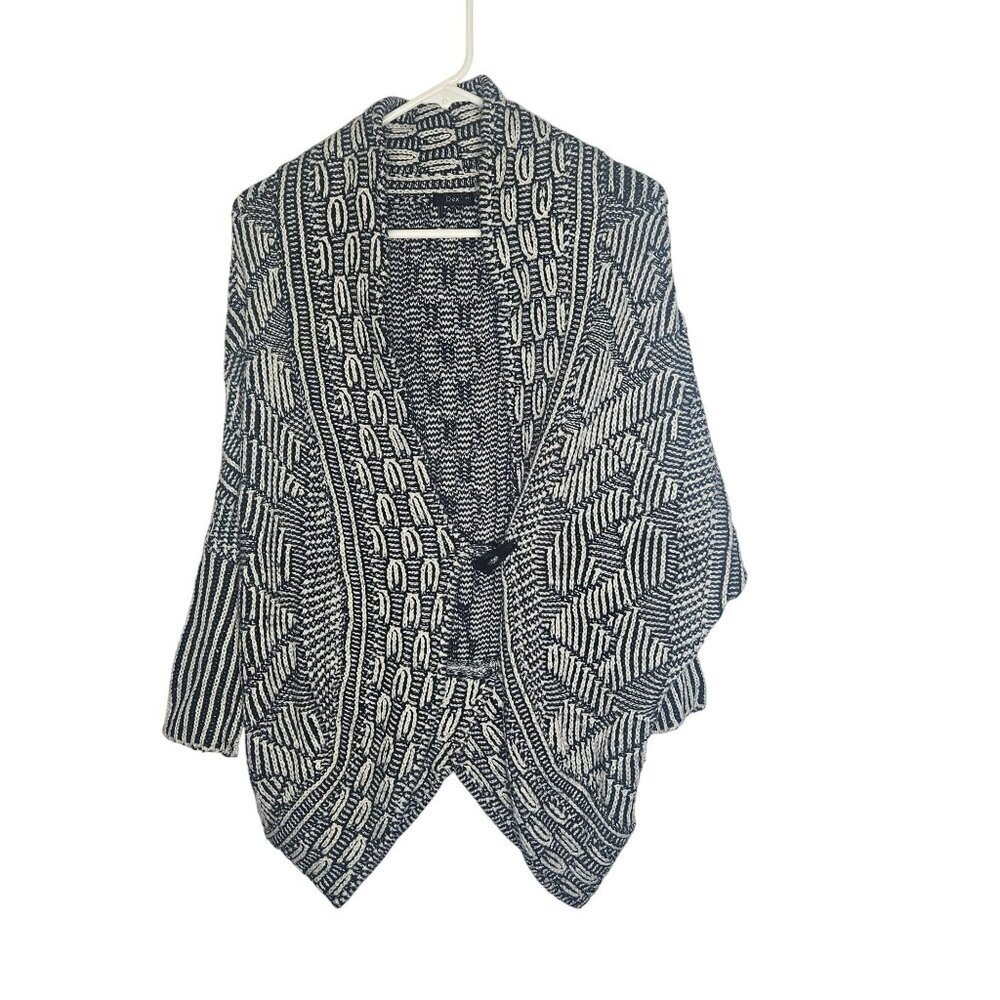 Dex Womens Black & White Open‎ Front Knit Cardigan Sweater S Asymmetrical Boho